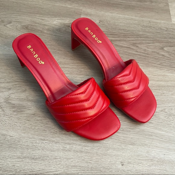 Bamboo | Red Vegan Leather Slides Sz 8 - Picture 6 of 8